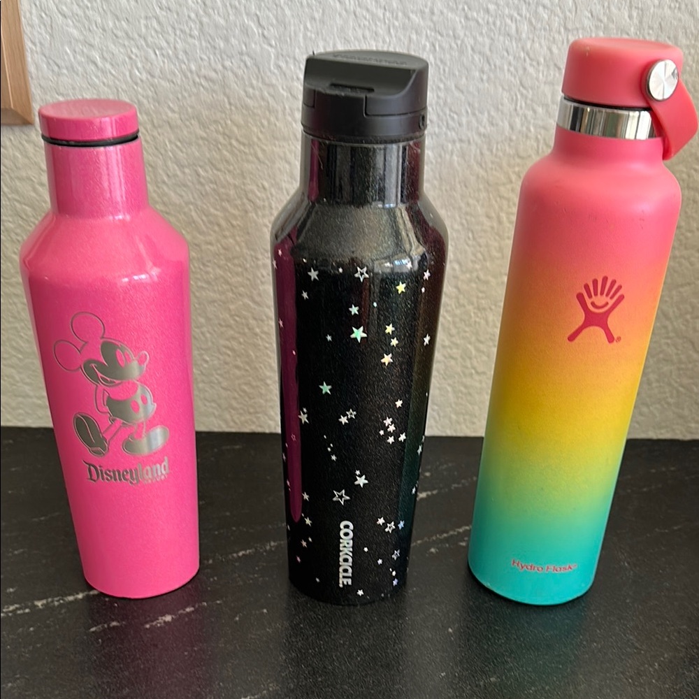 Hydro Flask and Corkcicle water bottles